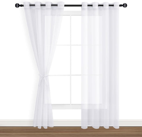 Hiasan White Sheer Curtains 84 Inches Long with Tiebacks, Light Filtering Semi Transparent Lightweight Voile Grommet Window Curtains for Bedroom, ...