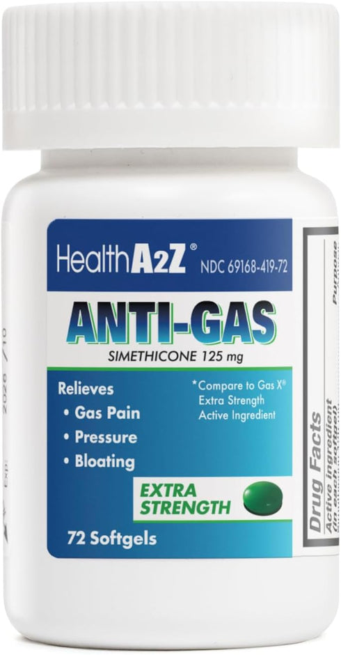 HealthA2Z® Gas Relief Simethicone | 125mg | Extra Strength | Relieves from Stomach Discomfort and Gas | Anti Flatulence | Relieves Gas Fast and Bl...