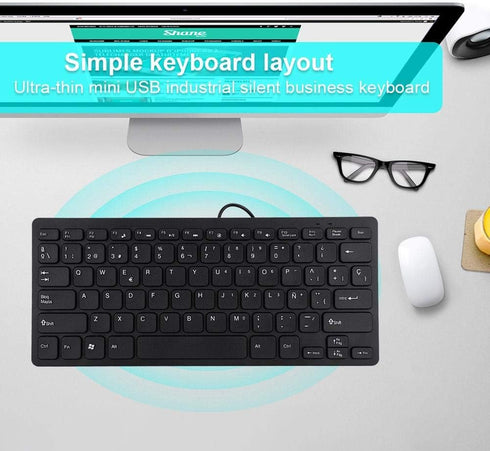 Mini Keyboard Wired Ultra-Thin 78 Keys USB Keyboards,Portable Spanish Keyboard USB for Desktop Computer,Suitable for Both Office and Games,Black...
