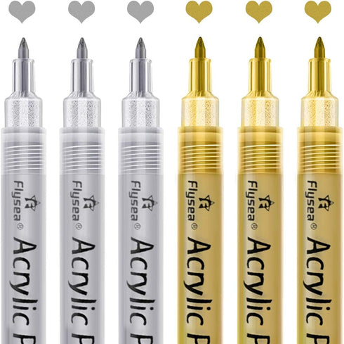 Acrylic Paint Pens,6 Pack Black White Paint Markers, Paint Pens for Rock Painting Stone Ceramic Glass Wood Plastic Glass Metal Canvas,Drawing, Wat...