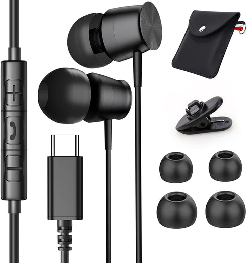 USB C Headphones with Microphone for iPhone 15 Pro Samsung Galaxy S24 Ultra S22 S23 Ultra A54 S21 S20 FE Earbuds in-Ear Stereo Noise Isolation Wir...