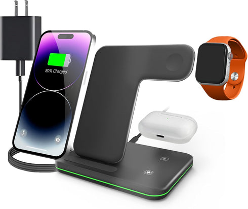 Wireless Charging Station for Apple Multiple Devices,3 in 1 Qi Wireless Charger Stand Dock Organizer for iPhone 15/14/13/12/11/Pro/X/Max/XS/XR, fo...