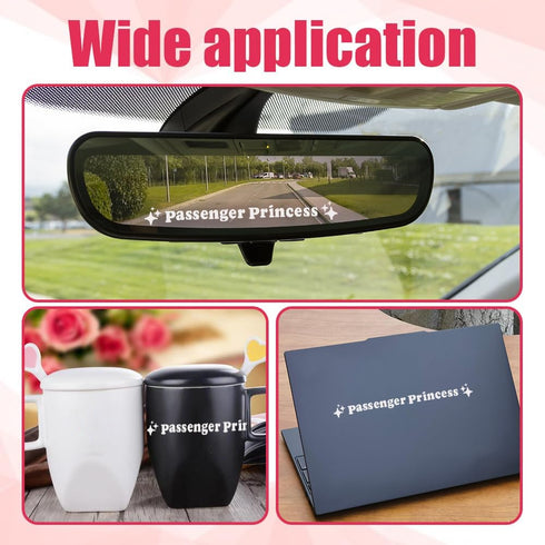 3PCS Passenger Princess Sticker, Passenger Princess Rearview Mirror Decal, Cute Vinyl Stickers Car Mirror Decal for Car Window Rearview Mirror, Fu...