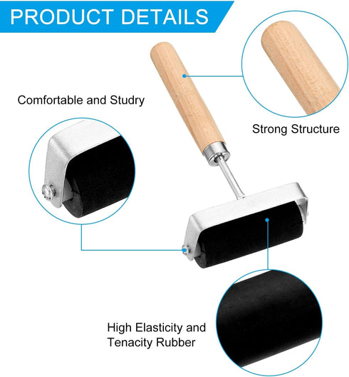 PATIKIL 3.5 Inch Rubber Roller Brayer, Anti Skid Hard Rubber Roller Tools for Wallpaper Art Craft Printing Printmaking Ink Stamping Tape Construct...