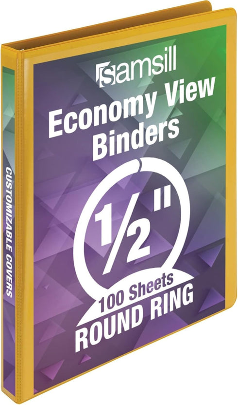 Samsill Economy 0.5 Inch 3 Ring Binder, Made in The USA, Round Ring Binder, Customizable Clear View Cover, Yellow (?18515)...