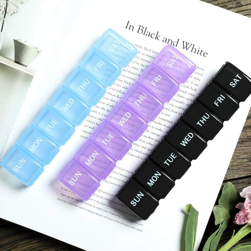 2 Packs Small Weekly Pill Organizer,Pocket Daily Pill Case Pill Box for Pills/Vitamin/Fish Oil/Supplements (Purple)...