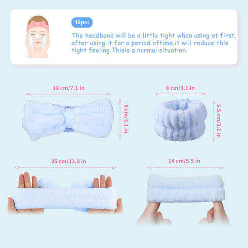 Spa Headband and Wristband Set Skincare Headband Makeup Hairband Face Wash Headband with Hair Clip Headband for Washing Face...