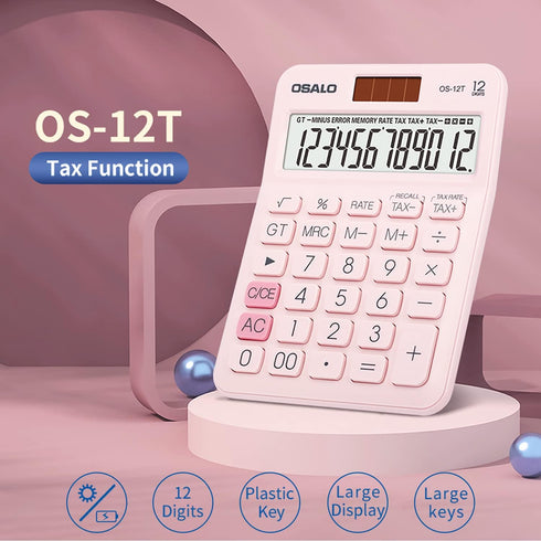 Pocket Small Size Desk Calculator, 12 Digit Large LCD Display, Basic Tax Function Handheld Desktop Calculator with Solar Battery Dual Power, Perfe...