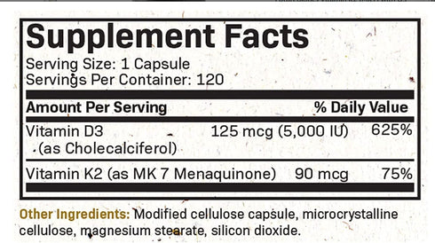 Futurebiotics Vitamin K2 (MK7) with D3 Supplement - Non-GMO Formula - 5000 IU Vitamin D3 & 90 mcg Vitamin K2 MK-7, 250 Vegetarian Capsules...