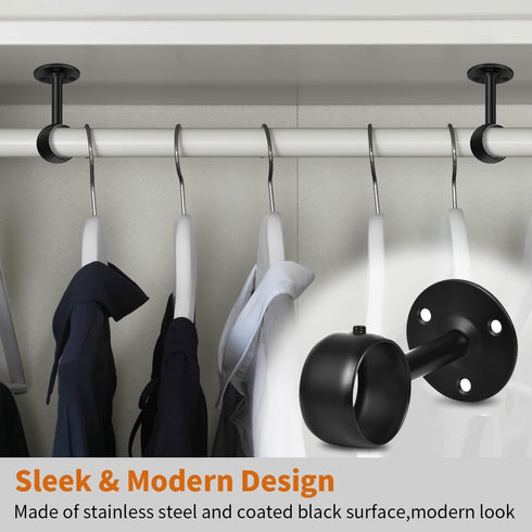 Ceiling Curtain Rod Brackets, Heavy Duty Curtain Rod Holders 1-1/4Inch Black Curtain Rod Hooks Hangers for Wall Closet Flange Rods Support, Curtai...