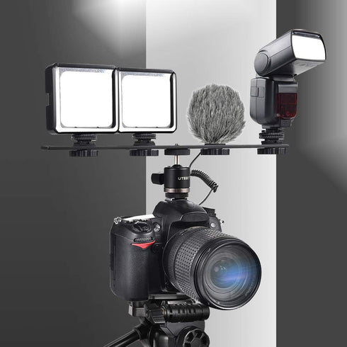 UTEBIT 11 inch Flash Bracket, Long Dual Camera Mount Flash Bracket Extension Bar with 1/4“ Hot Shoe, Straight Flash Brackets 1/4- 3/8 Thread Hole ...