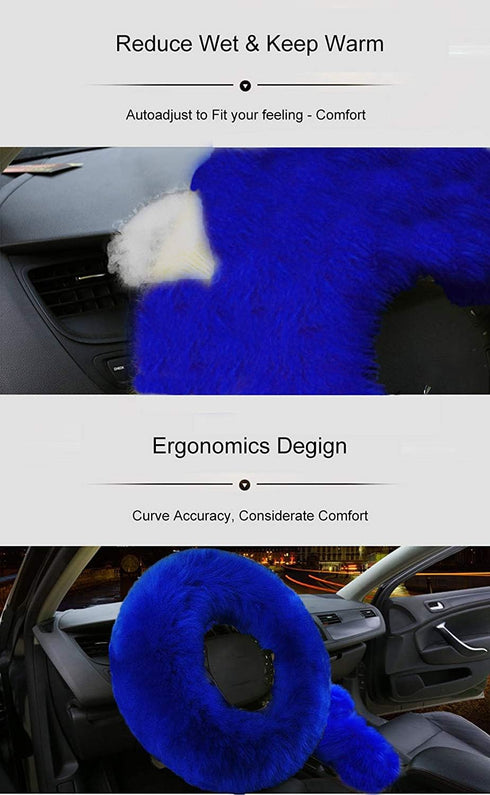 Car Steering Wheel Cover Gear Shift Handbrake Fuzzy Cover 1 Set 3 Pcs Multi-Colored with Winter Warm Pure Wool Fashion for Girl Women Ladies Unive...