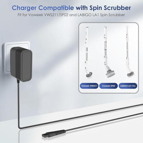 Charger for Voweek Electric Spin Scrubber Compatible with Voweek VWS211/SP02/ LABIGO LA1 Electric Spin Scrubber Power Cord Charger...