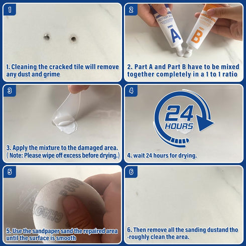 Porcelain Repair Kit, Porcelain Sink Chip Repair Kit White, Sink & Tub Repair Kit, Quickly Fix Chips, Cracks, Holes & Scratchs with Super Adhesion...