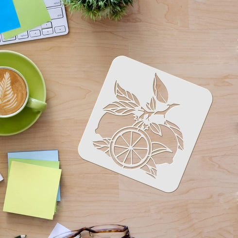 FINGERINSPIRE 6pcs Summer Lemon Stencils, 7.9x7.9 inch Lemon Painting Stencils for Farmhouse, Lemon Manor Welcome Template for Painting on Wood, W...