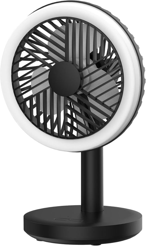 Rechargeable Small Quiet Desk Fan - 2400 mah 5-inch Table Fan with LED Light, Portable Battery Operated Fan with Hook for Office, Bedroom, Camping...