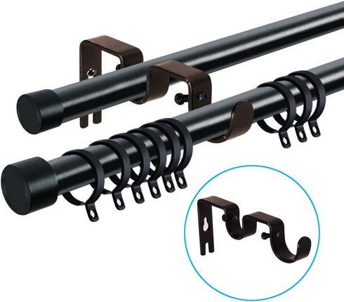 TLBTEK 3pcs Brown Curtain Rod Bracket, Double Curtain Rod Hanging Brackets Wall Mount Heavy Duty,Adjustable Curtain Rod Holders Hardware for Windo...