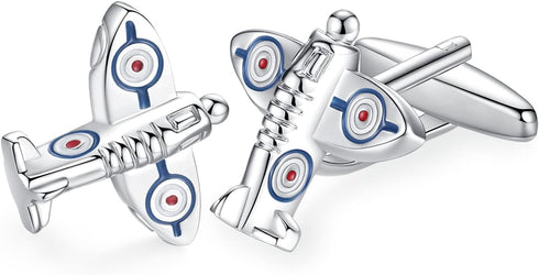 HONEY BEAR Mens Airplane Aircraft Cufflinks Wwii Fighter Plane Gift Silver...