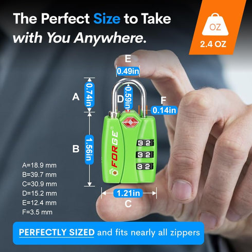 Forge TSA Luggage Combination Lock - Open Alert Indicator, Easy Read Dials, Alloy Body- Ideal for Travel, Lockers, Bags (Green 2Pk)...