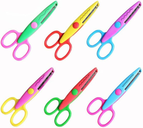 AKOAK 5" 6 Pcs/Set Children Kids Paper Craft Scissors 6 Cutting Patterns Curved Edges DIY Decorative Scissor for Scrapbook Album Photos...