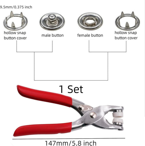 FireBee 800PCS Metal Snaps Buttons, Fastener Pliers Press Tool Kit with 200 Sets 3/8 Inch Snaps, Prong Metal Snaps, Stainless Steel Snap Installat...