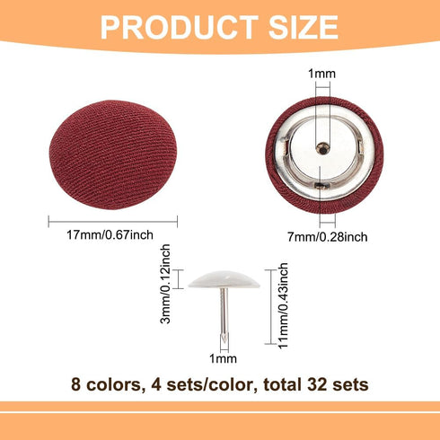 BENECREAT 32Pcs 8 Colors Cloth Covered with Metal Shank Round Buttons 17mm/0.67Inch Cloth Covered Baseball Cap Button Top Replacement for Hats Rep...