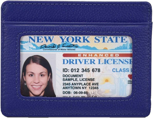womens Credit Holder Genuine Leather Slim Minimalist Card Case Wallet, Blue With Id Window, Classic US...