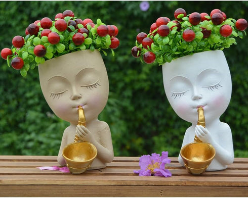 Face Planter Pot Head Planter, Small Plant Pots Indoor Flower Pots, Plant Pot Succulent Pots, Boho Vase with Drainage, Bust Statue Planters for Ho...