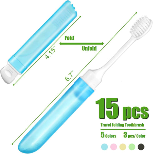 WSSROGY 15 Pack Travel Toothbrush Bulk Folding Toothbrush with Toothbrush Box Potable Travel Toothbrush for Travel Camping Home...