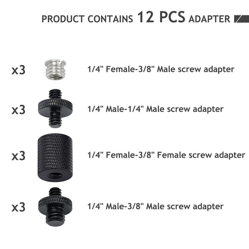 12 Pcs 1/4" 3/8" Camera Screws Adapter, Tripod Screw Adapter Converter Light Stand Adapter for DSLR Camera Tripod Mount, Shoulder Rig, Flash Light...