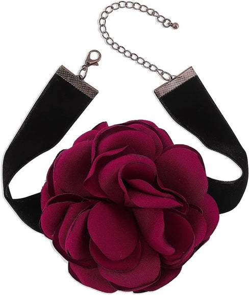 Dtja Vintage Rose Flower Choker Necklace for Women Girls Gothic Black Velvet Ribbon Camellia Blossom Charm Chain Adjustable Comfort Fit Retro Wedd...