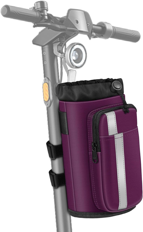 FINPAC Cup Holder for Bike, Universal Water Bottle Holder with Phone Pockets for Stroller Walker Golf Cart Rollator and Electric Scooter Handlebar...