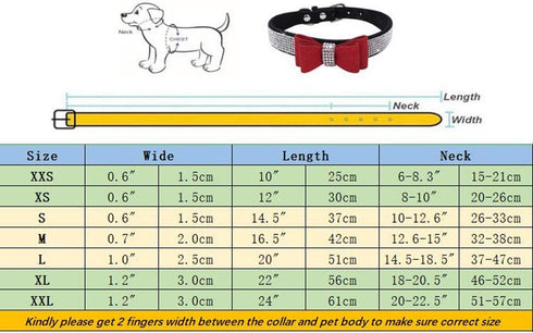 Dogs Kingdom 10"-24" Length Cute Pet Dog Velvet Bow Tie Collar Puppy Cat Full Crystal Rhinestone Necklace Adjustable,Dark Blue,XL...