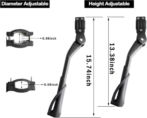 Bike Kickstand Adjustable Non-Slip rear side bicycle kick stand Aluminum Alloy Universal Stand Bicycle Accessories for 24" to 29" Bike Stand Black...