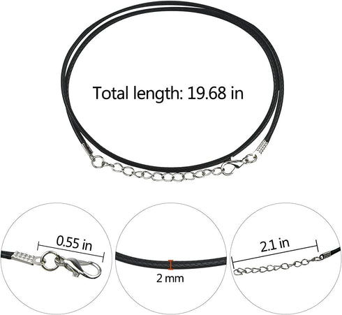 50 Pcs Black Waxed Necklace Cord 2MM Waxed Leather Cord Rope with a Lobster Claw Clasp Necklace Cord Bulk for Jewelry Making Bracelet Chain Neckla...