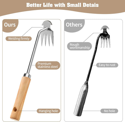 Stainless Steel Weed Puller 2 Pcs, Multifunction Weeder Puller, Wood Handle Hand Weeder Tool for Gardening, Shaped Light Duty Hand Weeder for Gard...