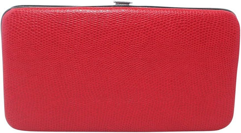 Red Glossy Snakeskin Small Flat Hard Clutch Wallet...