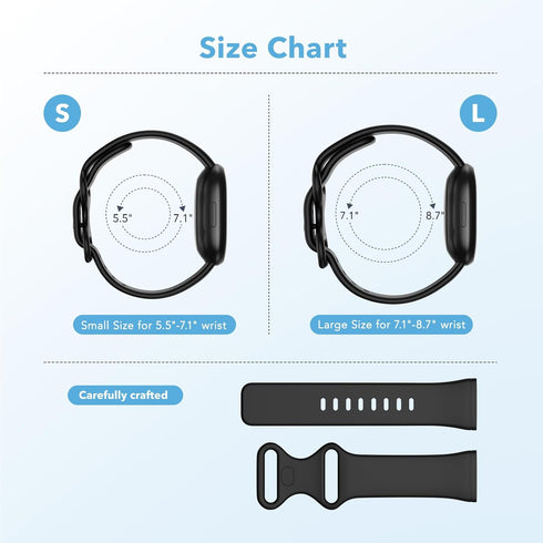 2 Pack Waterproof Bands Compatible with Fitbit Versa 3 / Fitbit Versa 4 / Fitbit Sense/Sense 2 Bands, Classic Soft Sports Replacement Wristbands f...