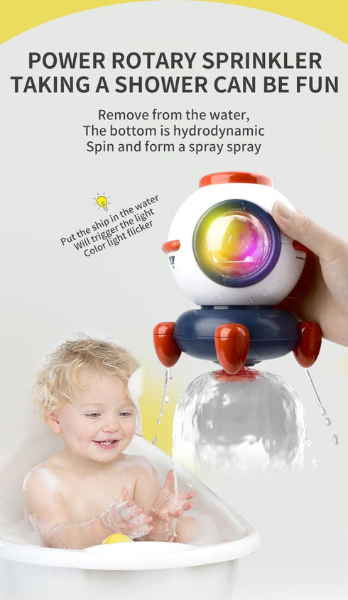 Bath Toys, Space Rocket Bath Toys for Toddlers 18, Baby Spray Water Bath Toys with Rotating Fountain and Light, Shower Bathtub Toys for Toddlers 1...
