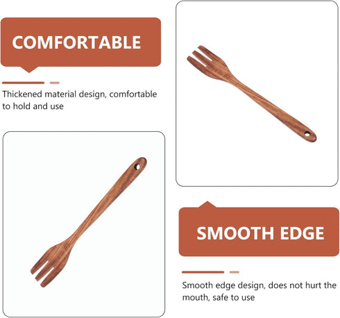 Cabilock Wooden Forks Long Handle Reusable Wooden Fork: Japanese Style Wood Salad Dinner Fork Handmade Kitchen Utensil Tableware Dinnerware for Ho...