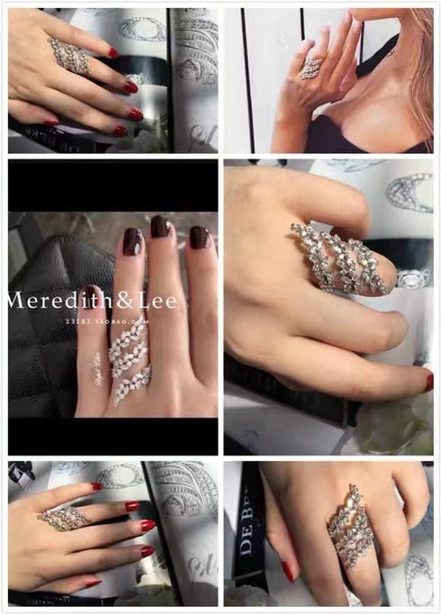 Rhinestone Leaf Climber Wrap Finger Band for Women Girls CZ Crystal Elegant Flower Open Layered Statement Rings Promise Engagement Rings Wedding B...