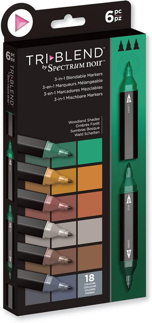 Crafter's Companion Spectrum Noir TriBlend Alcohol 3 blend Marker Pens-Woodland Shades-Pack of 6...
