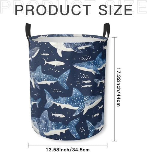 Laundry Basket Whale Shark Collapsible Laundry Hamper with Handles Clothes Storage Bin for Household Bedroom Bathroom College Dorms...