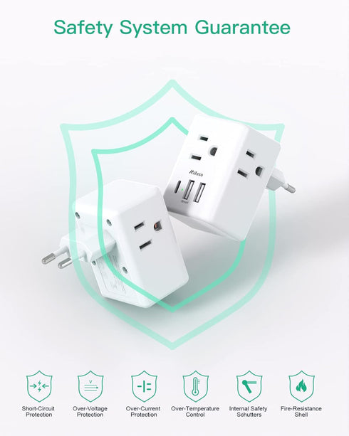 European Travel Plug Adapter with USB Charging Ports(1 USB C), International Type C Power Adapter for US to Most of Europe EU Italy France Spain G...