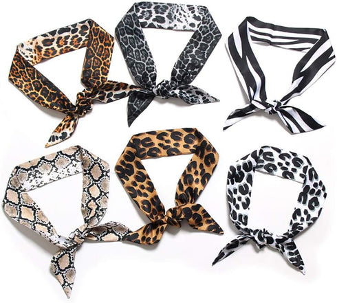 6pcs Creative Leopard Grain Series Bag Handbag Handle Ribbon Scarf Hair Head Band Neck Scarf Neckerchief Scarf Fashion Gifts...
