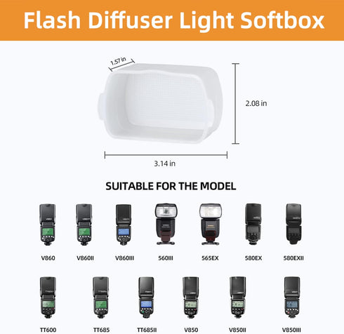 Wihte Flash Diffuser, Camera Flash Light Diffuser, Dome Bounce Light Diffuser Compatible with Godox TT600 TT685II V860II V860III V860II V850III Fl...