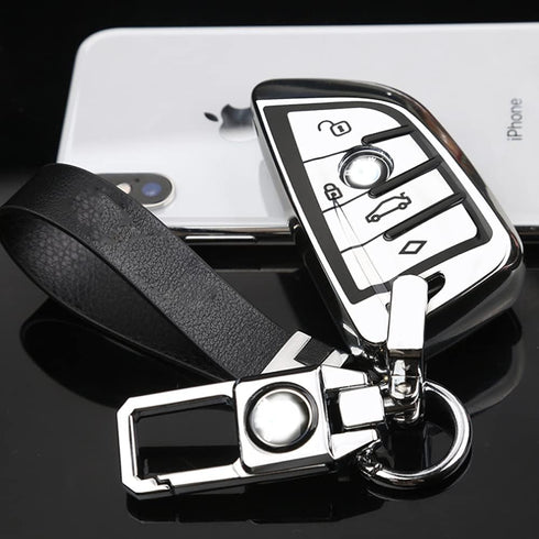 QBUC for BMW Key Fob Cover with Leather Keychain,for BMW 2 5 6 7 Series X1 X2 X3 X5 X6 X7 Premium Soft TPU Key Fob Holder...