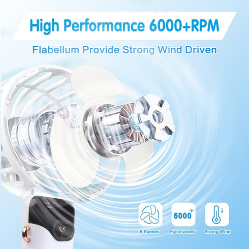 Portable Handheld Fan,6 Speeds 2400mAh Mini Desk Fan Foldable USB Design Rechargeable,Up to 6H Use Time, Personal Small Cooling Fans for Makeup Ey...