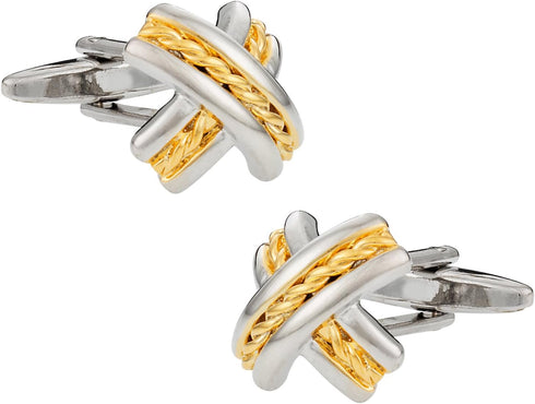 Elegant Two Tone Gold Silver X Cufflinks with Presentation Box...
