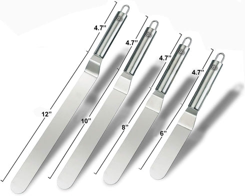NewlineNY Professional Baker’s All Stainless Steel 4 Spatula Set – 6” 8” 10” and 12” Offset Blades for Better Icing Frosting Decorating...